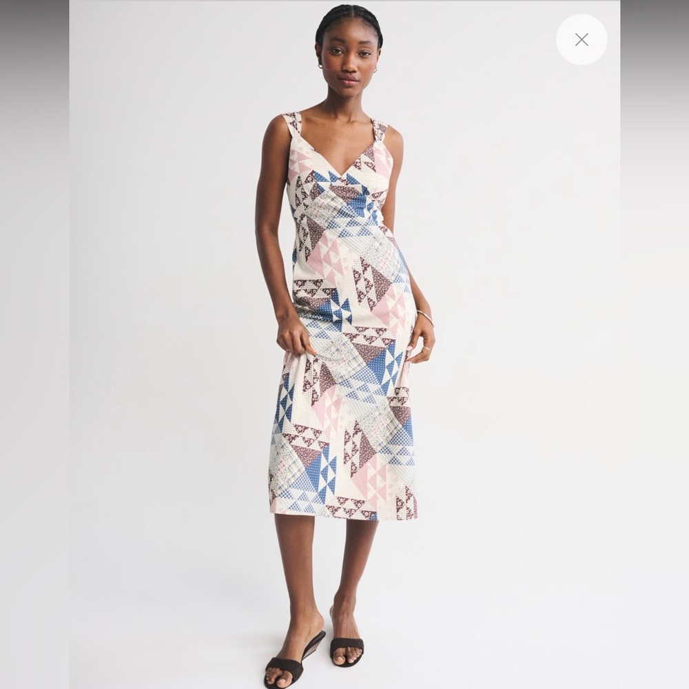 ABERCROMBIE & FITCH NWT Women Sleeveless Quilted Geometric Midi Dress LRG-Tall